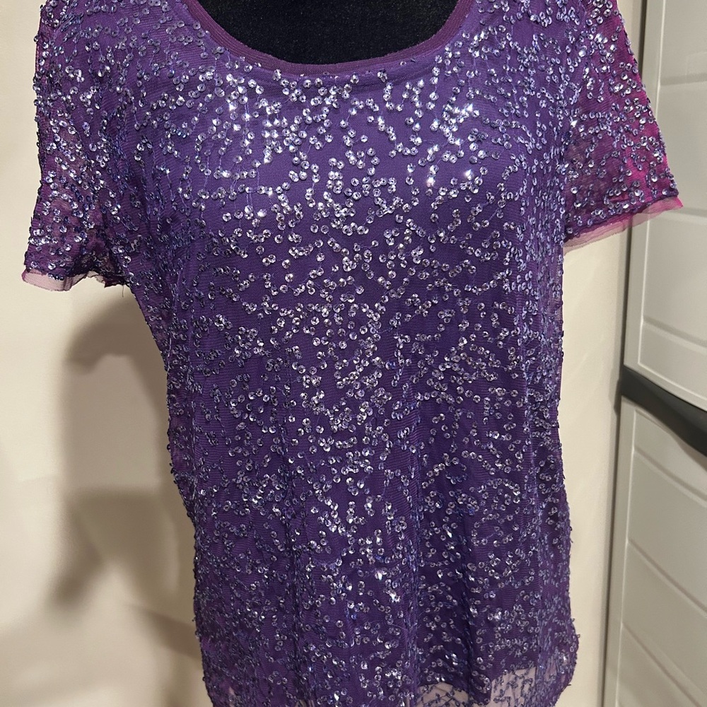 Chico's Purple Sequin Short Sleeve Blouse